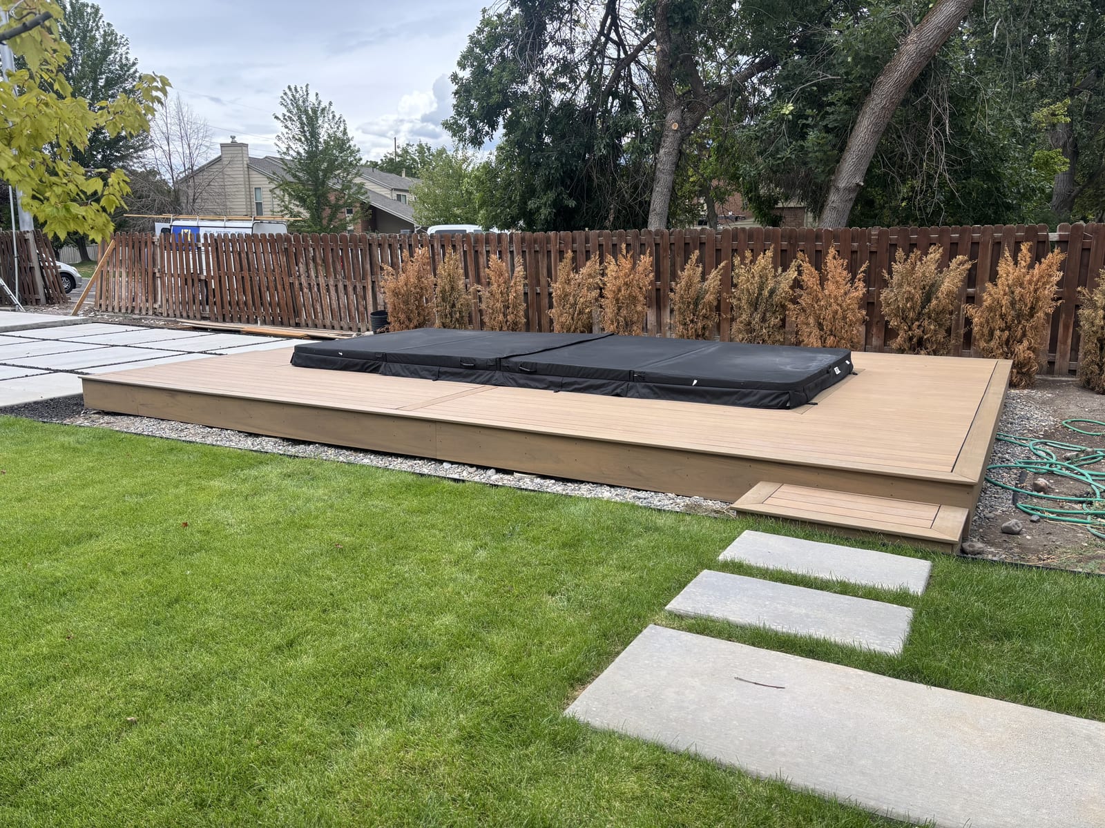 Custom Trex composite deck with reinforced hot tub platform built in Utah County